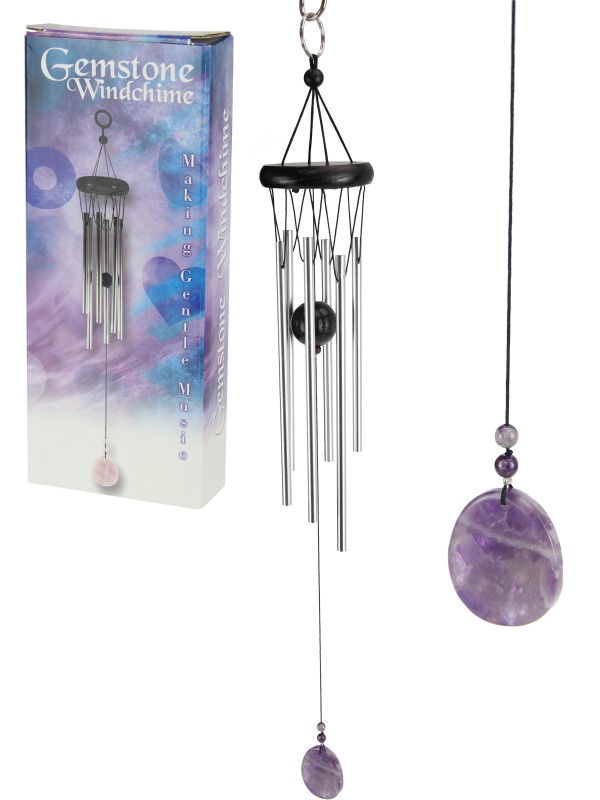 Amethyst Crystal Wind Chime with Oval Wind Catcher (Gift Box)